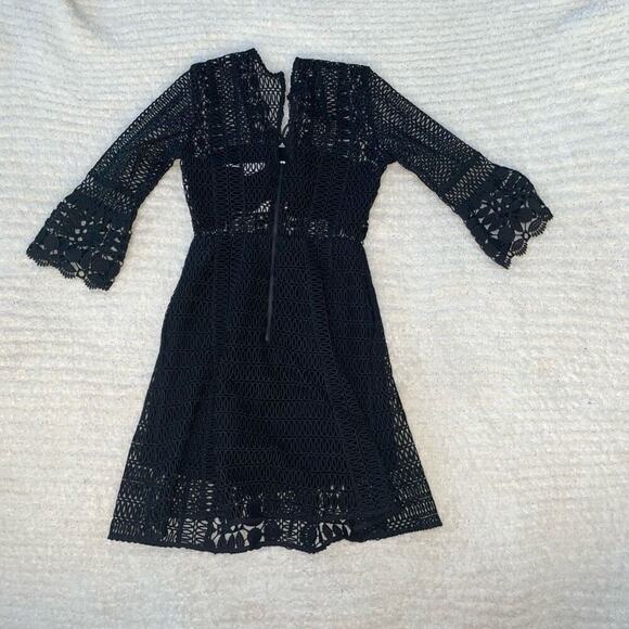 Self-Portrait Black Crochet Mini Dress | Sz 4 - Picture 4 of 5